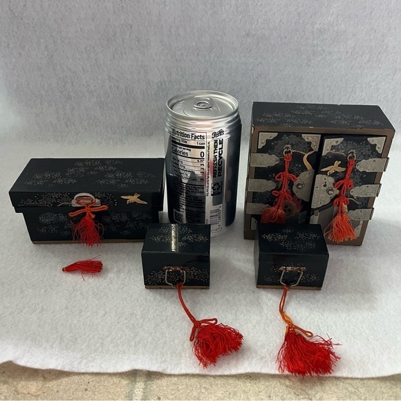 Set of 4 JAPAN MINI FURNITURE SET Chest of Drawers Trunks Black - Picture 2 of 16